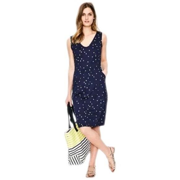 BODEN Melinda A-Line Dress Navy Gold Polka Dot Sleeveless Women's Petite 6 - Picture 1 of 7